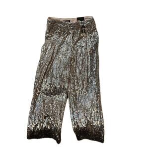 Express Silver Sequin High Rise Croppd Wide Leg Pants Wmns S